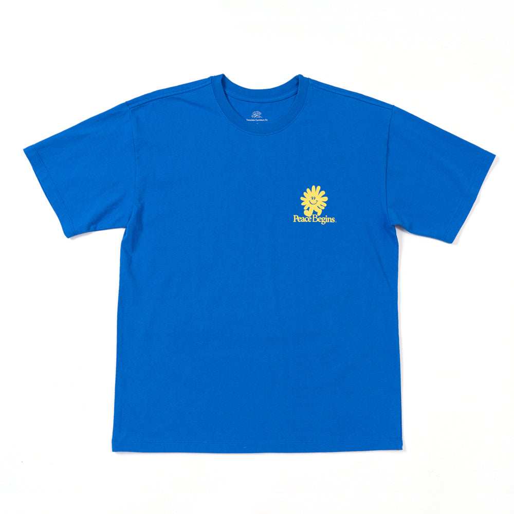 FLOWER RUN PEACE RUN TEE (DEEP BLUE) / フラワーランピースランティー (ディープブルー)