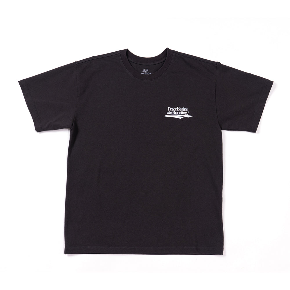 PEACE BEGINS WITH RUNNING ATHLEISURE TEE (JET BLACK) / ピースビギンズウィズランニングアスレジャーティー (ジェットブラック)