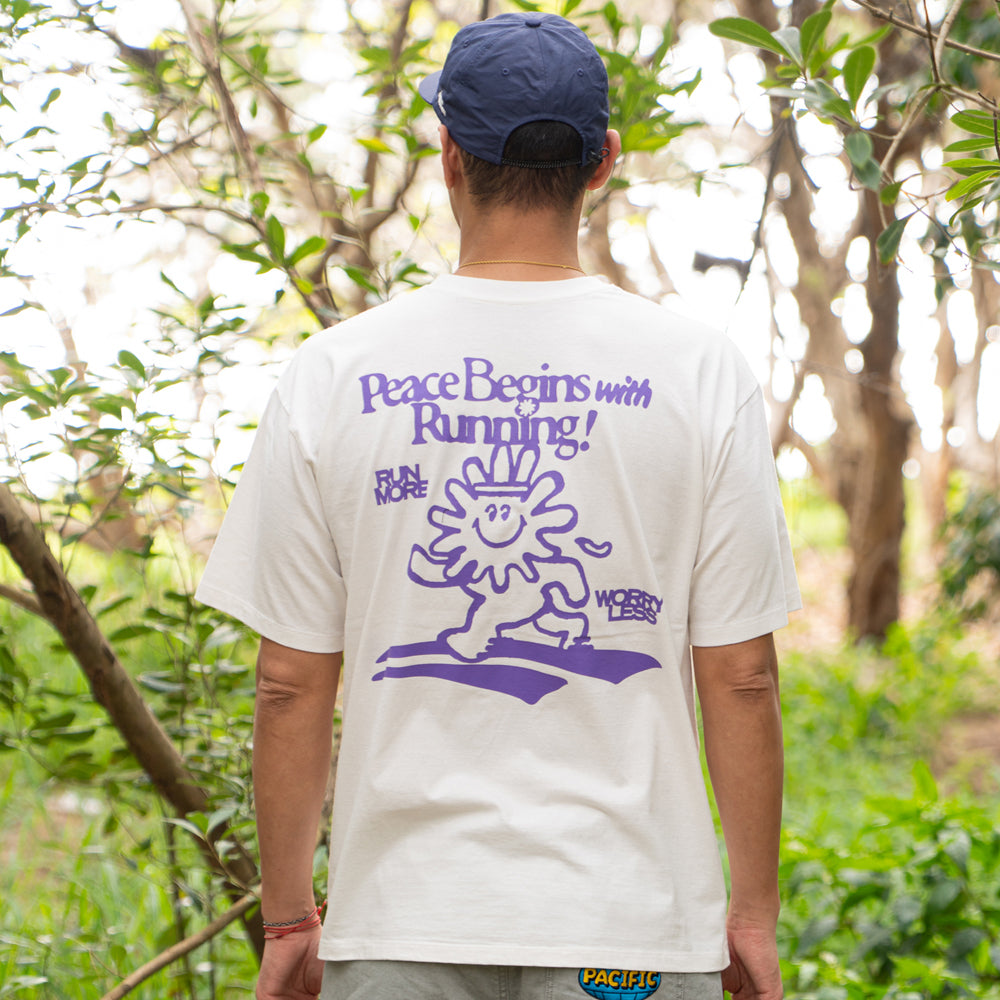 PEACE BEGINS WITH RUNNING TEE (OFF WHITE) / ピースビギンズウィズランニングティー (オフホワイト)