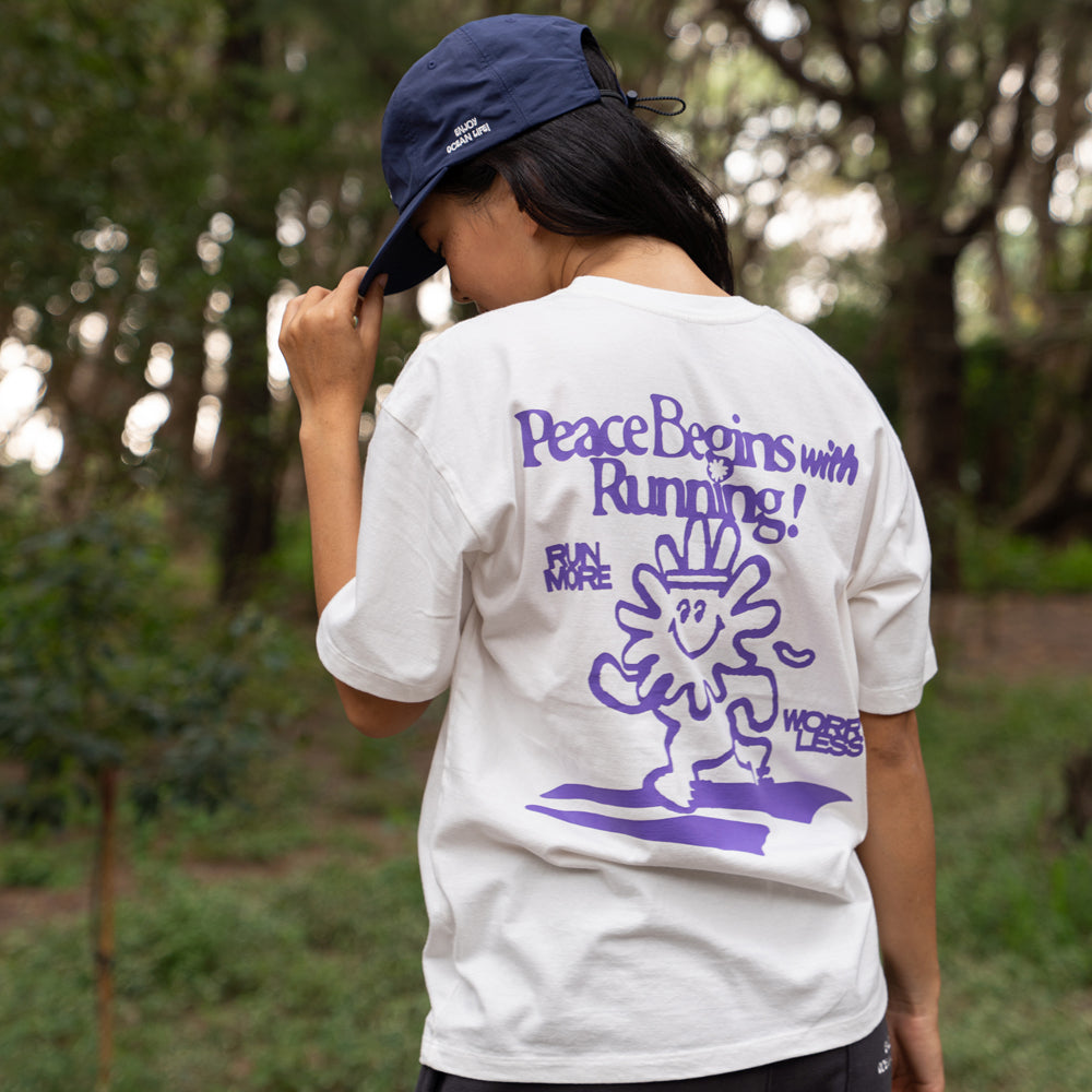 PEACE BEGINS WITH RUNNING TEE (OFF WHITE) / ピースビギンズウィズランニングティー (オフホワイト)