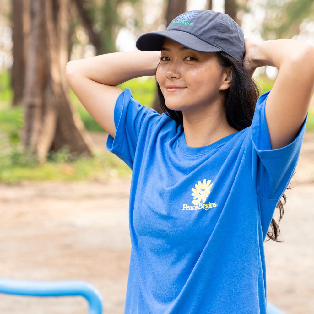 FLOWER RUN PEACE RUN TEE (DEEP BLUE) / フラワーランピースランティー (ディープブルー)