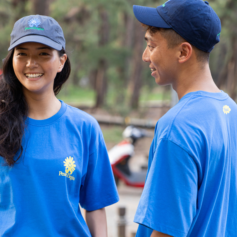 FLOWER RUN PEACE RUN TEE (DEEP BLUE) / フラワーランピースランティー (ディープブルー)