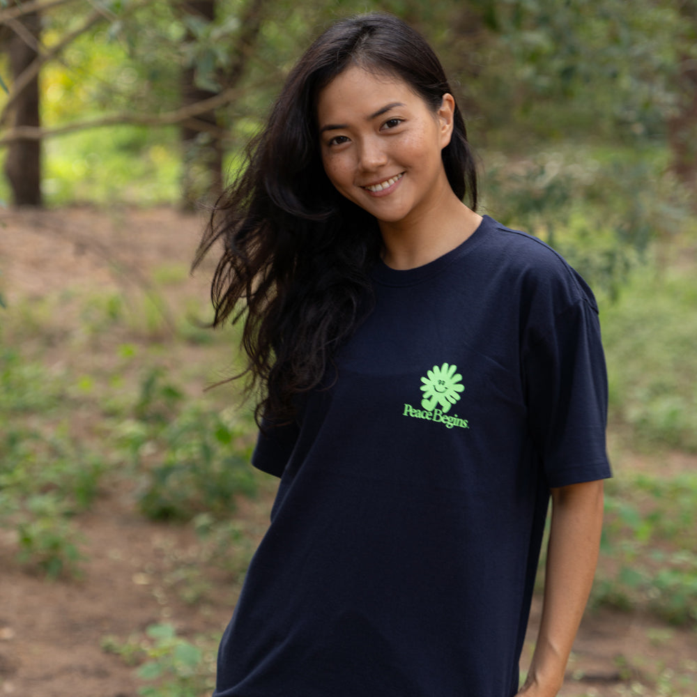 FLOWER RUN PEACE RUN TEE (NAVY BLUE) / フラワーランピースランティー (ネイビーブルー)