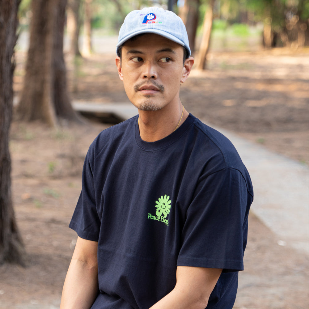 FLOWER RUN PEACE RUN TEE (NAVY BLUE) / フラワーランピースランティー (ネイビーブルー)