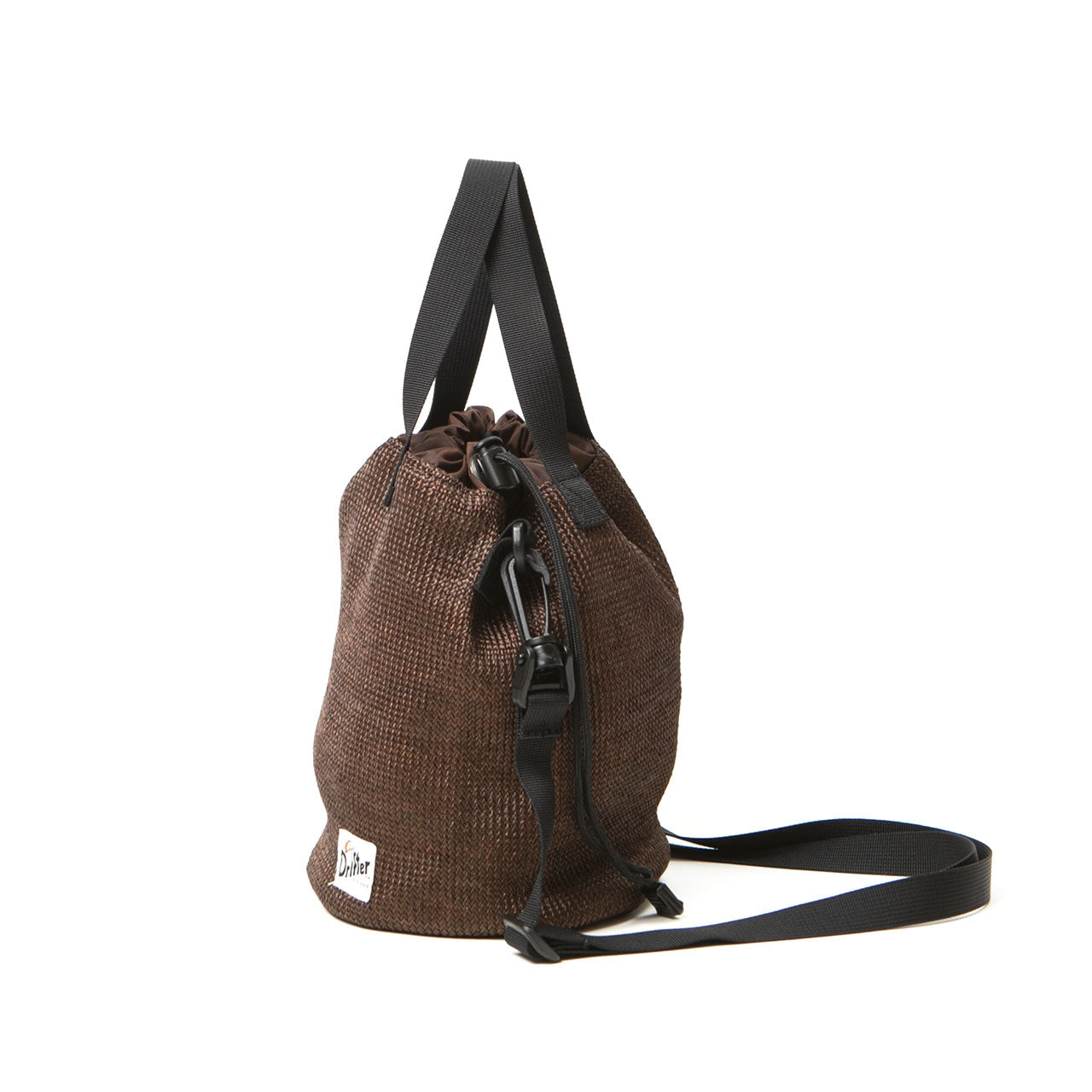 SAMPLE-DRAWSTRING POUCH STRAW MESH BROWN / サンプル-ドロー
