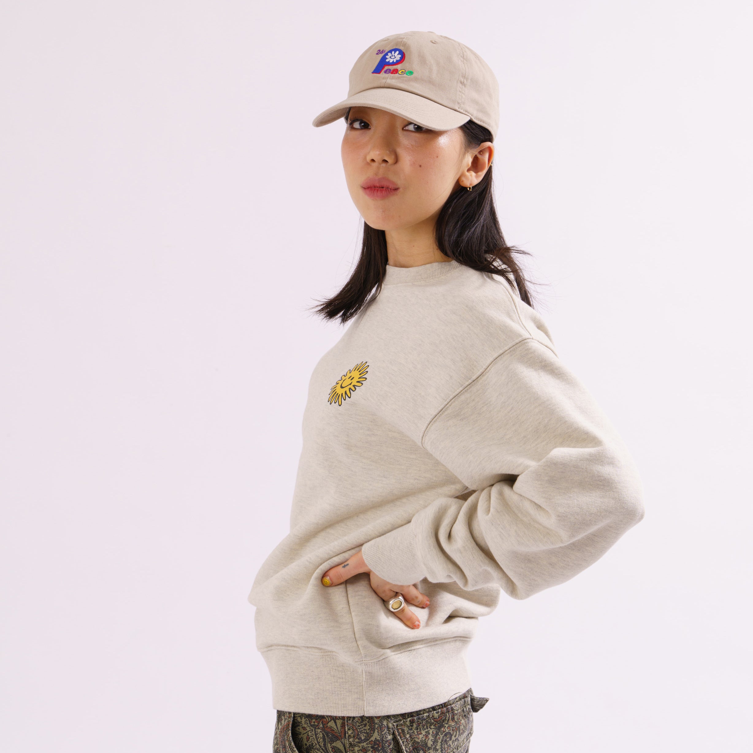 24H PEACE SMILE WASHED CAP (SAND KHAKI) / 24Hピースランウォッシュドキャップ (サンドカーキ)